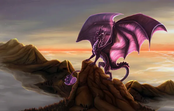 Картинка Dragon, wings, rocks