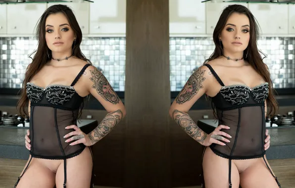 Sexy, lingerie, bra, boobs, tatoo, nude, brunette, erotic