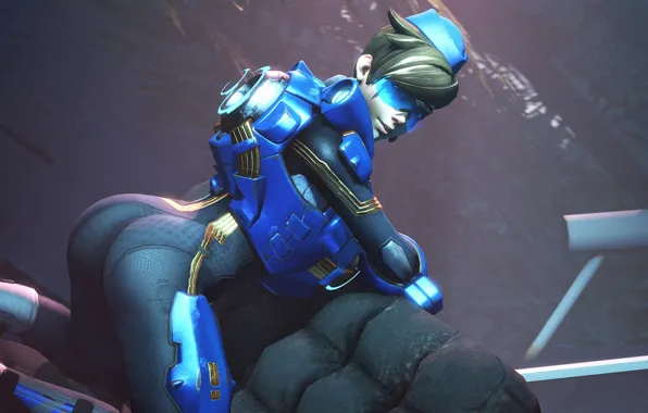 Попа, девушка, поза, костюм, задница, blizzard, Overwatch, Tracer
