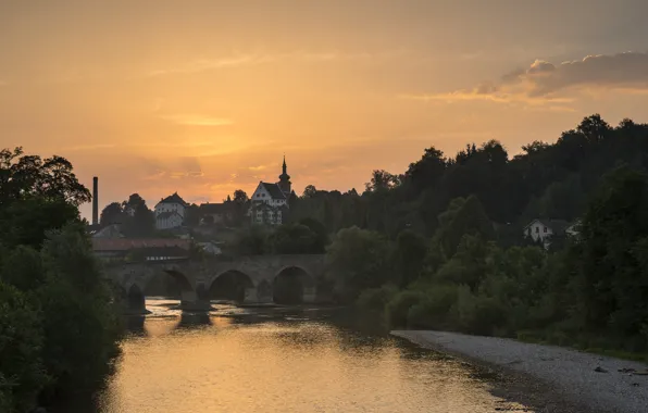 River, nature, town