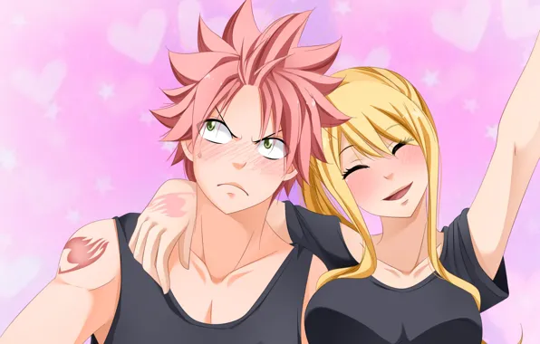 Аниме, арт, Fairy Tail, Нацу, Люси, Хвост феи