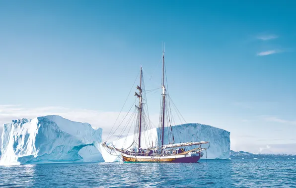 Море, снег, корабль, айсберг