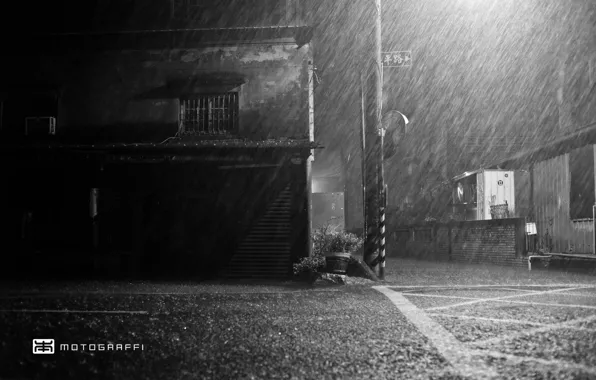 Картинка пустота, дождь, улица, ч/б, Motograffi Photography