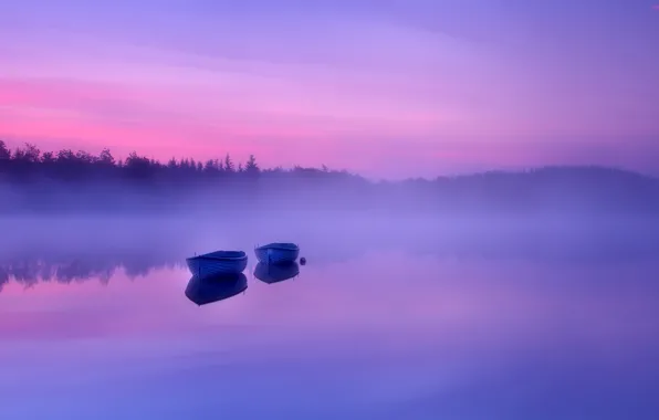 Картинка туман, река, фото, лодки