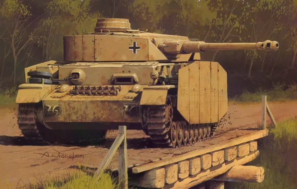 Картинка рисунок, немцы, вермахт, панцер 4, средний танк, Wrobel, PzKfw 4 Ausf H
