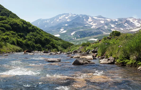 Горы, ручей, камни, течение, Россия, Камчатка, Kamchatka