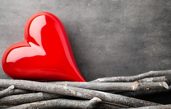 Любовь, ветки, сердце, red, love, heart, wood, romantic