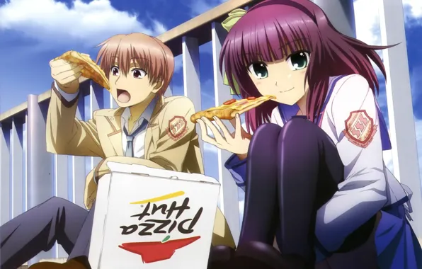 Коробка, форма, пицца, angel beats, yuri nakamura, yuzuru otonashi