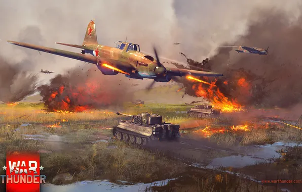 Картинка танк, самолёт, Tiger, plane, симулятор, MMO, Mac OS, War Thunder