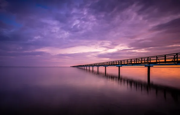 Картинка море, пейзаж, закат, мост