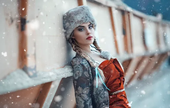 Картинка снег, шапка, макияж, косы, Alessandro Di Cicco, Cold Moscow