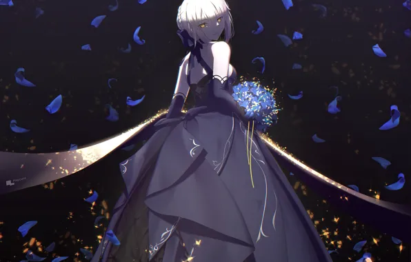Девушка, розы, сейбер, Saber Alter, Fate / Grand Order, Судьба великая кампания, бальное платье
