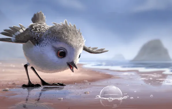 Cinema, animation, Disney, Pixar, beach, sea, bird, water