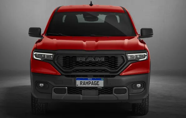 Картинка красный, red, вид спереди, пикап, pickup truck, 2023, Stellantis, Ram Rampage