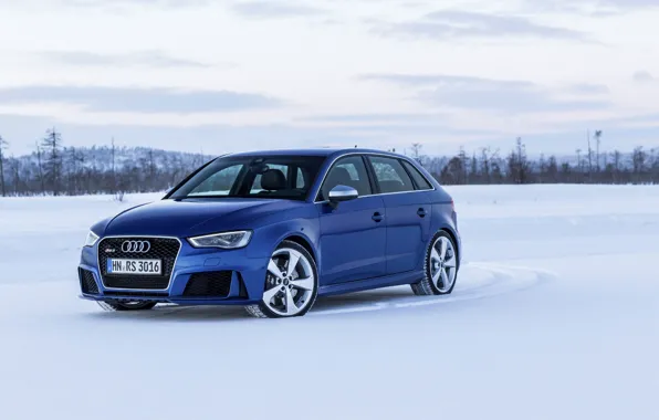 Картинка фото, Audi, Синий, Снег, Автомобиль, Sportback, RS3, 2015