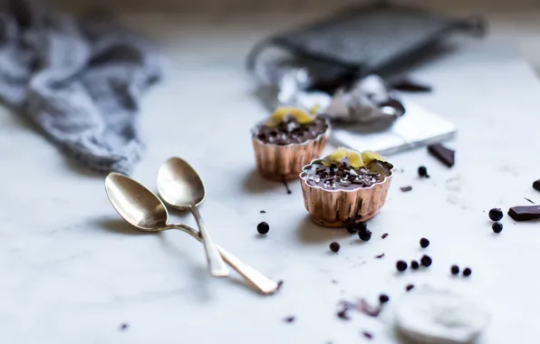 Chocolate, dessert, spoons