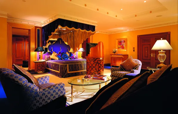 Отель, спальня, араб, кровать., аль