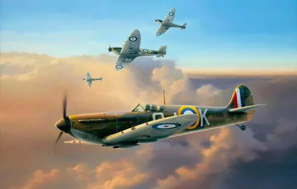 Картинка art, airplane, aviation, Supermarine Spitfire, ww2