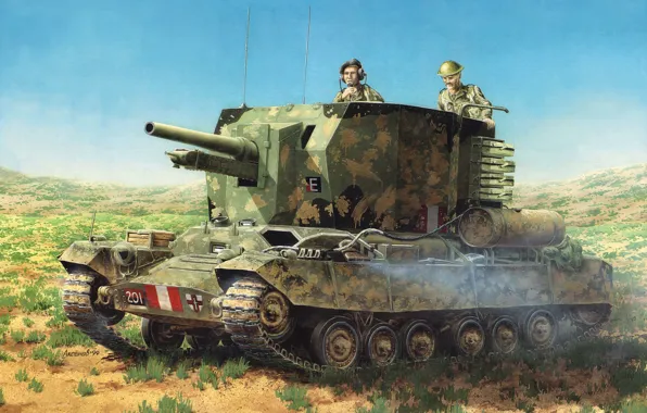 Картинка арт, танк, установка, артиллерийская, САУ, британская, Valentine, Валентайн