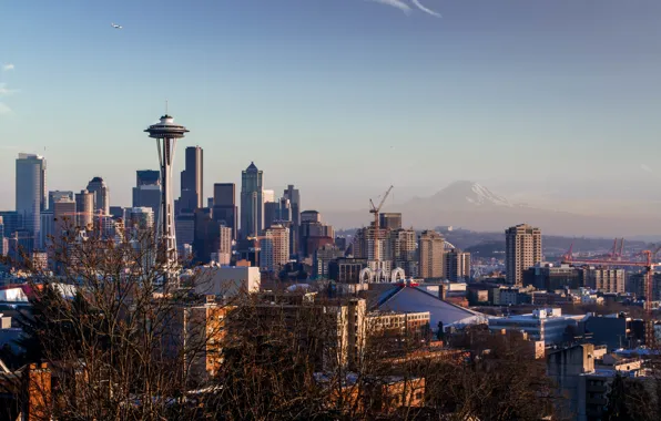 United States, skyline, park, view, mountain, Washington, buildings, skyscrapers