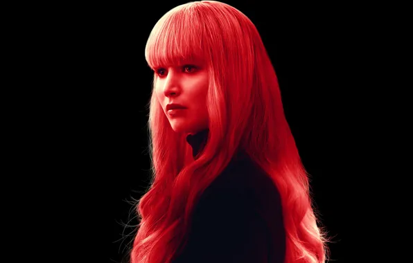 Волосы, красные, черный фон, детектив, триллер, Jennifer Lawrence, Дженнифер Лоуренс, Red Sparrow