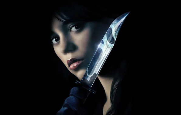 Взгляд, портрет, макияж, нож, клинок, Jenna Ortega, Дженна Ортега, Тара Карпентер