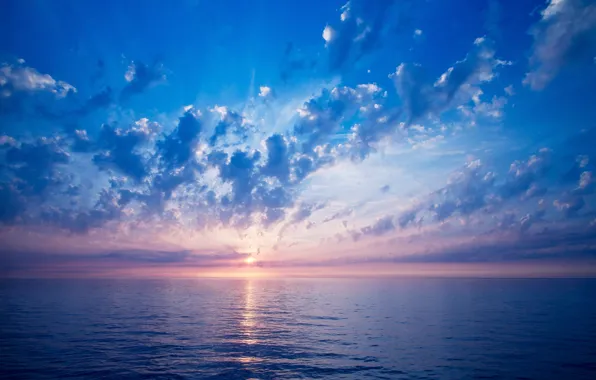 Картинка море, небо, солнце, облака, свет, обои, цвет, горизонт