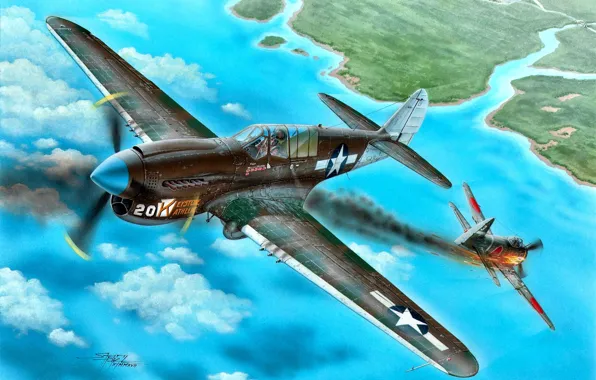 P-40, Warhawk, WWII, P-40N, Ki-43, Тихоокеанский театр военных действий