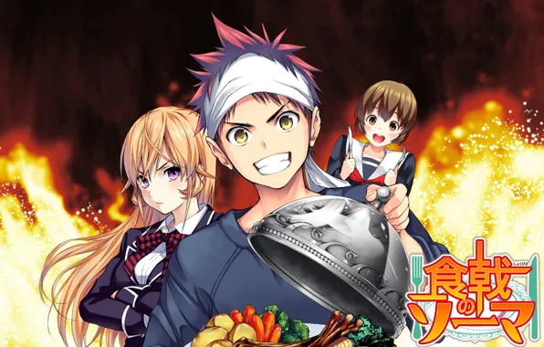 Девушки, аниме, парень, блюдо, кухня Сомы, Shokugeki no Soma
