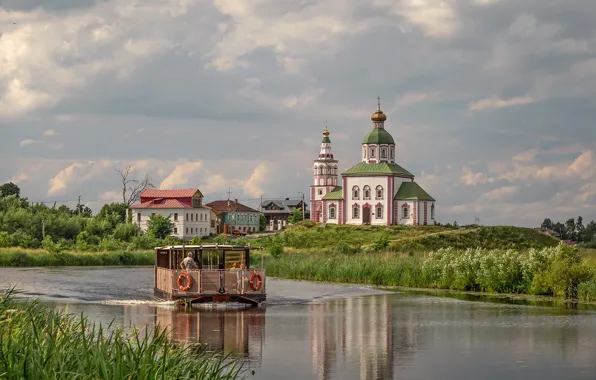 Картинка церковь, природа, город, Вячеслав Бирюков, Суздаль, канал, лето, пейзаж