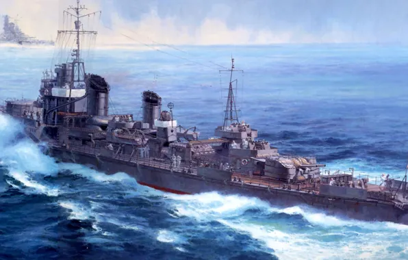 Корабль, арт, флот, военный, японский, эсминец, WW2, IJN
