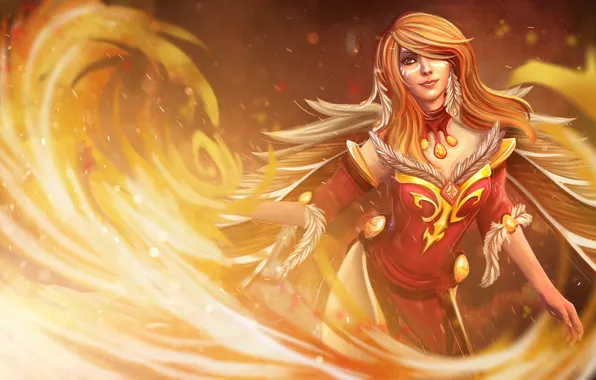 Девушка, Огонь, Рыжая, Dota 2, Lina
