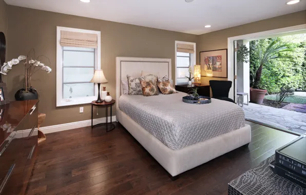 Кровать, светильник, особняк, Design, спальня, Interior, Bedroom