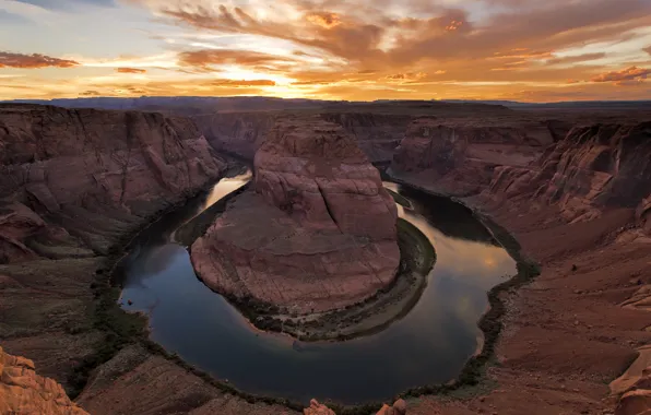 Картинка природа, рассвет, каньон, река Колорадо, Подкова, Horseshoe Bend, река Подкова