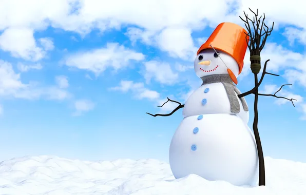 Снег, новый год, снеговик, метла, new year, snow, merry christmas, snowman