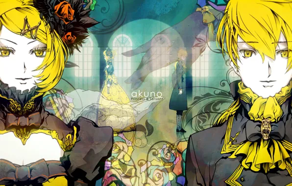 Аниме, арт, двое, Vocaloid, Вокалоид, персонажи, Рин, Лен