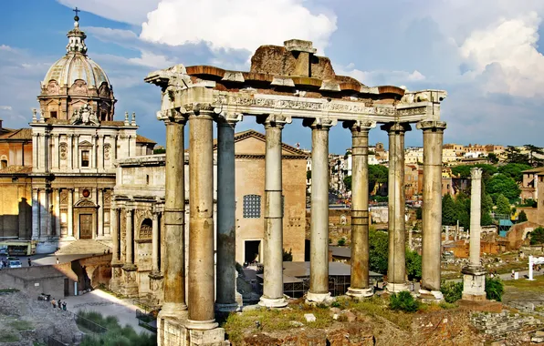 Площадь, Рим, Италия, колонны, Italy, Rome, Forum Romanum, Arco di Settimio Severo