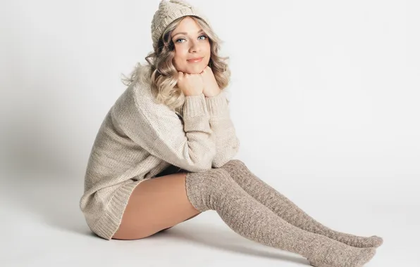 Woman, young, beautiful, attractive, portrait, knitted