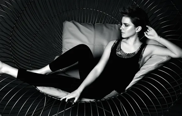 Картинка актриса, лежит, профиль, черно-белое, красотка, красивая, Эмма Уотсон, Emma Watson