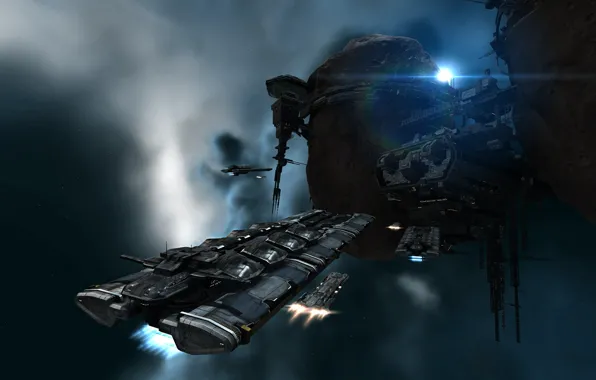 Космос, туманность, станция, астероиды, space, космический корабль, station, eve online