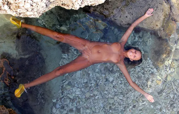 Girl, sexy, beach, erect nipples, long hair, legs, sea, pussy