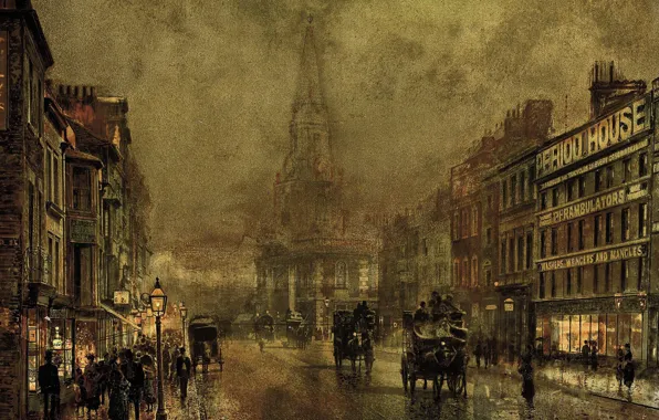 Улица, дома, картина, городской пейзаж, Джон Эткинсон Гримшоу, John Atkinson Grimshaw, Blackman Street. Borough