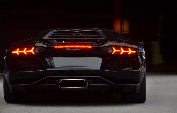 Lamborghini, black, задок, свет фар, aventador, lp700-4, ламборгини, авентадор