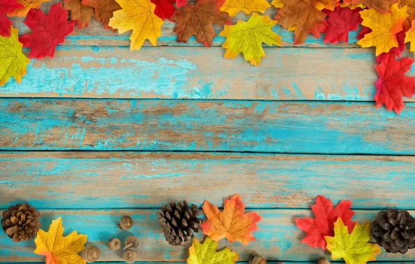 Осень, листья, фон, дерево, colorful, vintage, wood, background