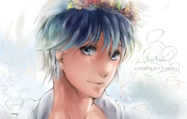 Картинка взгляд, улыбка, парень, венок, art, kuroko no basket, tetsuya kuroko, ling