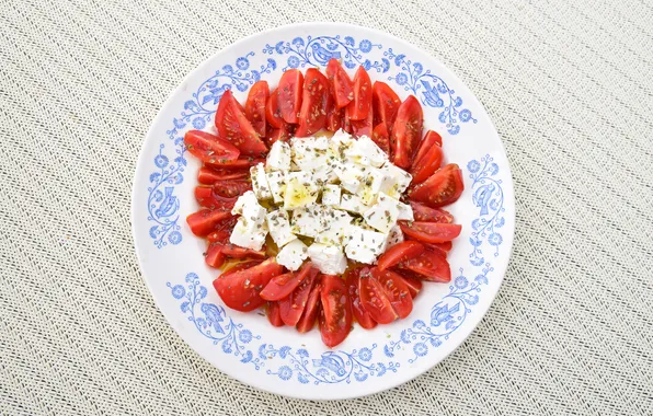 Картинка tomatoes, cheese, salad, olive oil, oregano