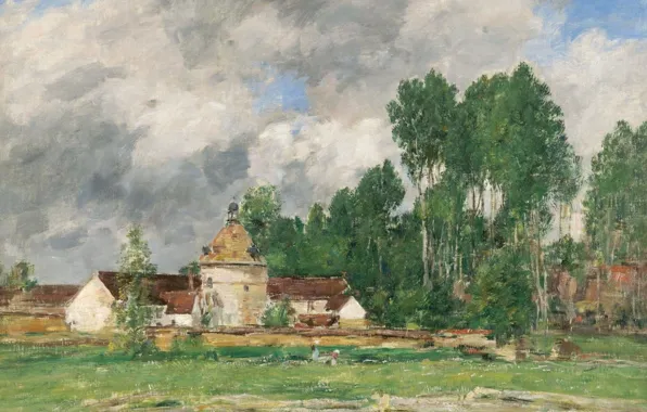 Облака, деревья, пейзаж, картина, Шартр, Эжен Буден, Eugene Boudin