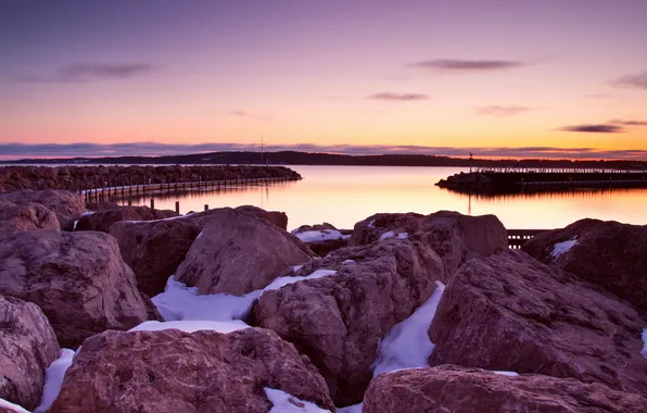 Картинка пейзаж, закат, lake michigan