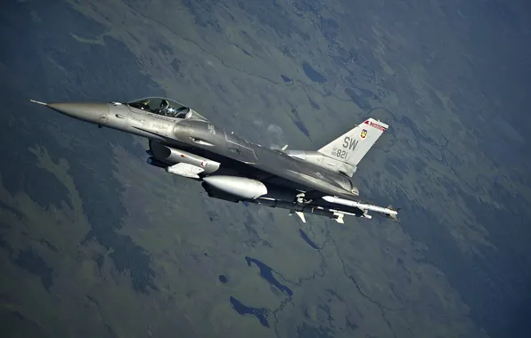 Картинка истребитель, полёт, F-16, Fighting Falcon