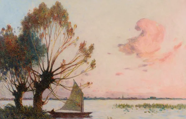 Пейзаж, лодка, картина, парус, Ferdinand du Puigaudeau, Фердинанд дю Пюигадо, Sailer at Marais de la …